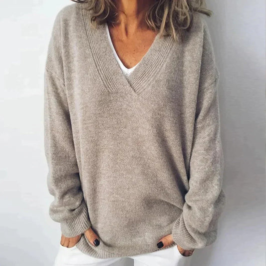 Lightweight V-Neck Sweater with Ribbed Details