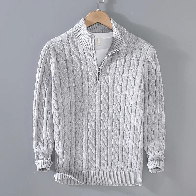 Cable Knit Sweater – Zip Collar & Ribbed Hem