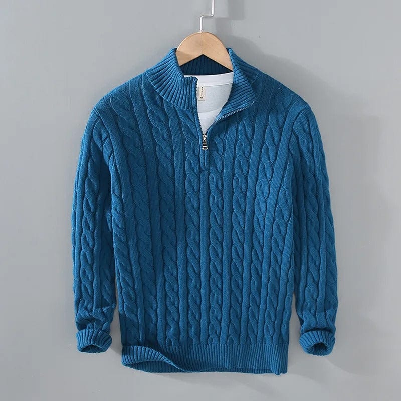 Cable Knit Sweater – Zip Collar & Ribbed Hem