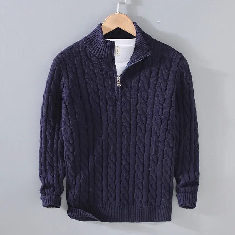 Cable Knit Sweater – Zip Collar & Ribbed Hem