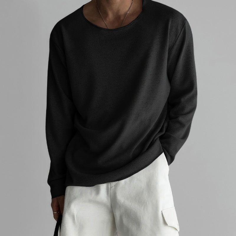 Long-Sleeve Shirt – Perforated Texture & Wide Round Neck