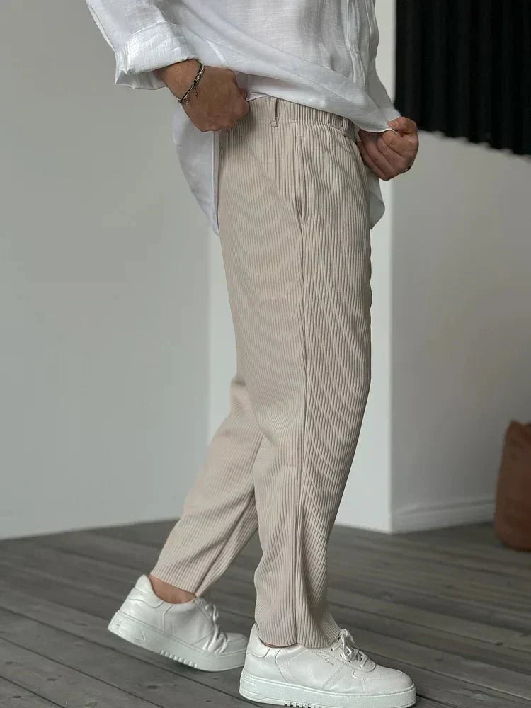 Ribbed Lounge Trousers – Elastic Waist & Tapered Shape