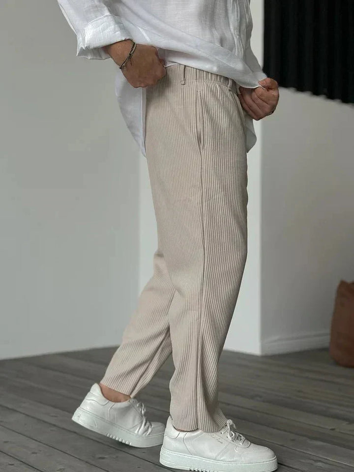 Ribbed Lounge Trousers – Elastic Waist & Tapered Shape