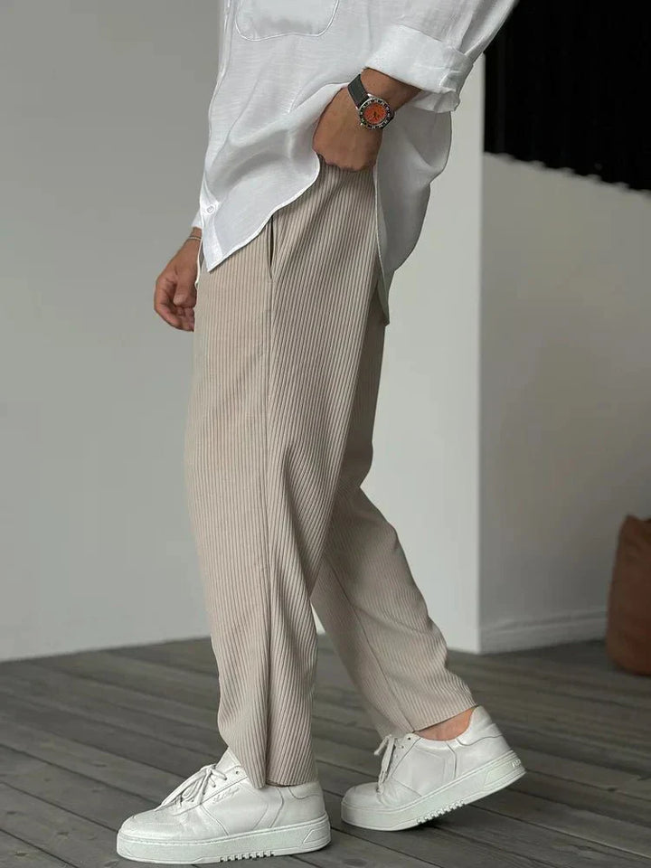Ribbed Lounge Trousers – Elastic Waist & Tapered Shape