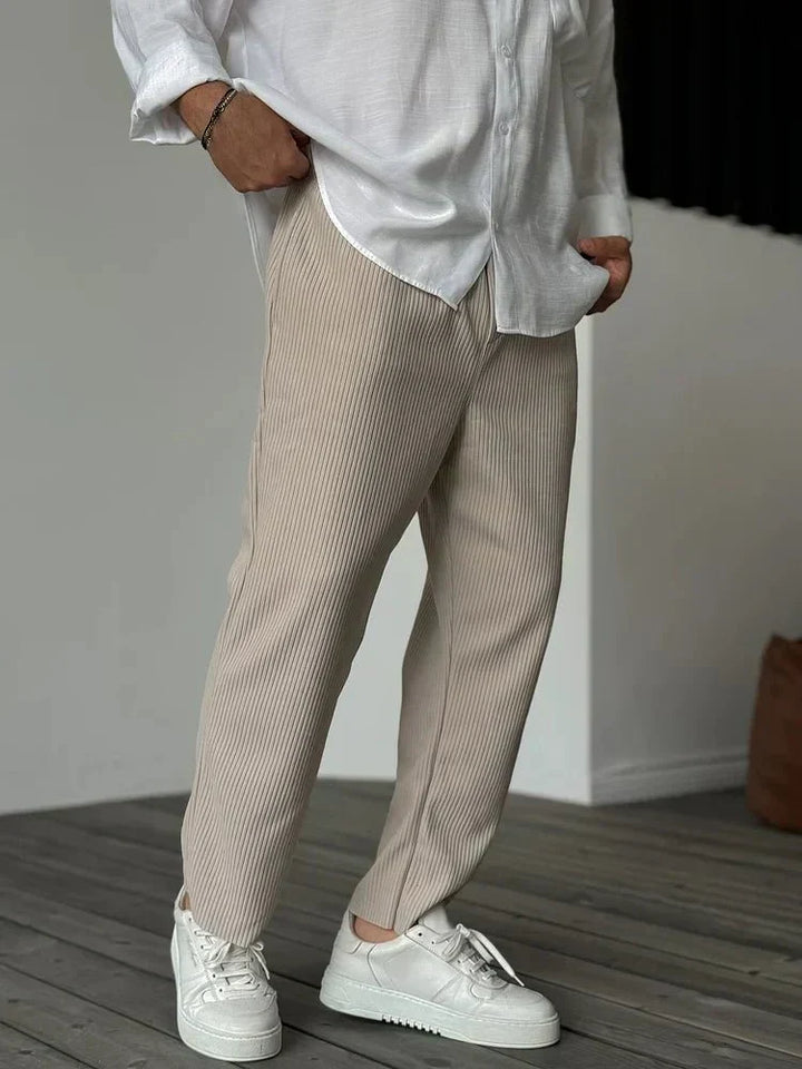 Ribbed Lounge Trousers – Elastic Waist & Tapered Shape