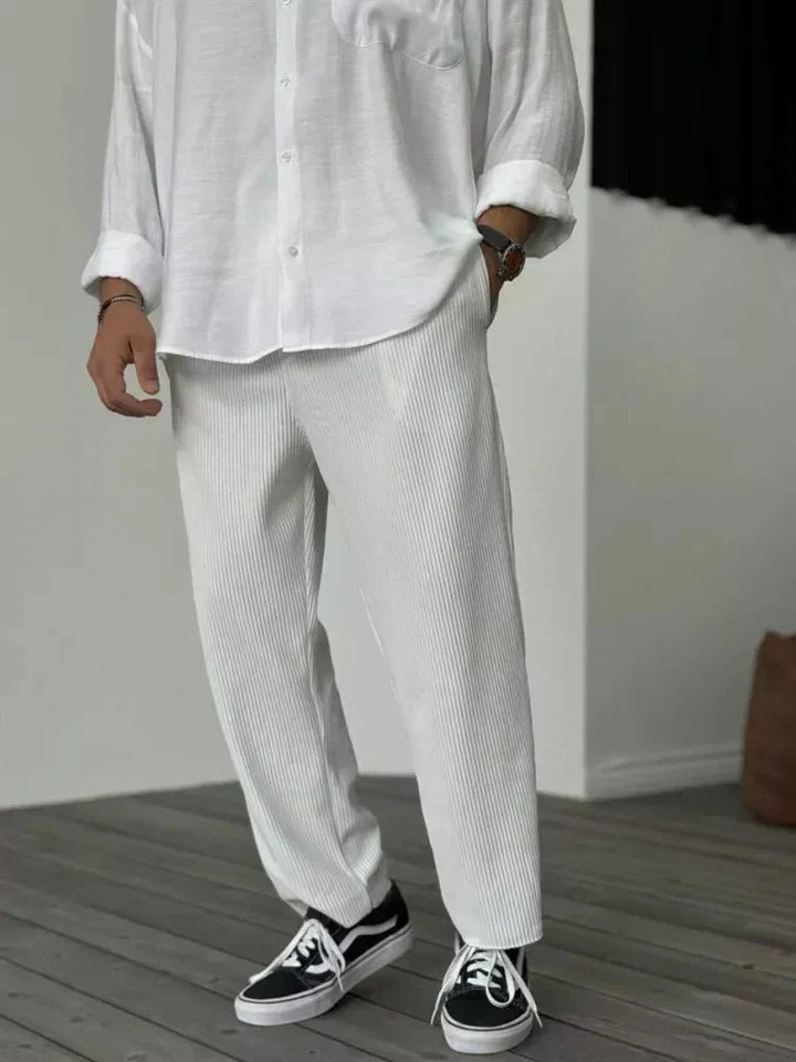 Ribbed Lounge Trousers – Elastic Waist & Tapered Shape