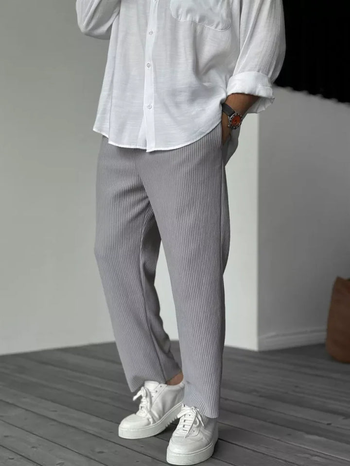 Ribbed Lounge Trousers – Elastic Waist & Tapered Shape