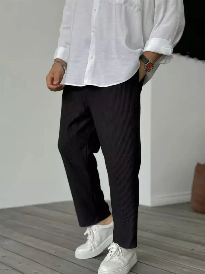 Ribbed Lounge Trousers – Elastic Waist & Tapered Shape