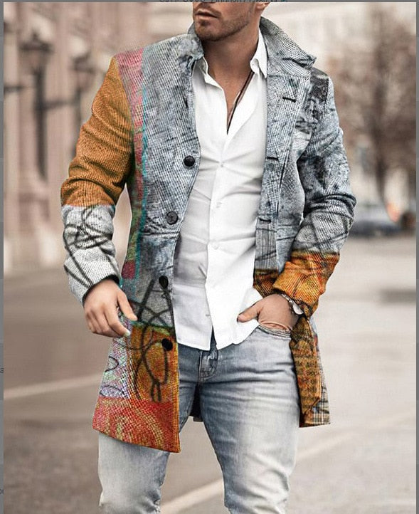 Men's Plaid Coat with Button-Up Front and Tailored Collar