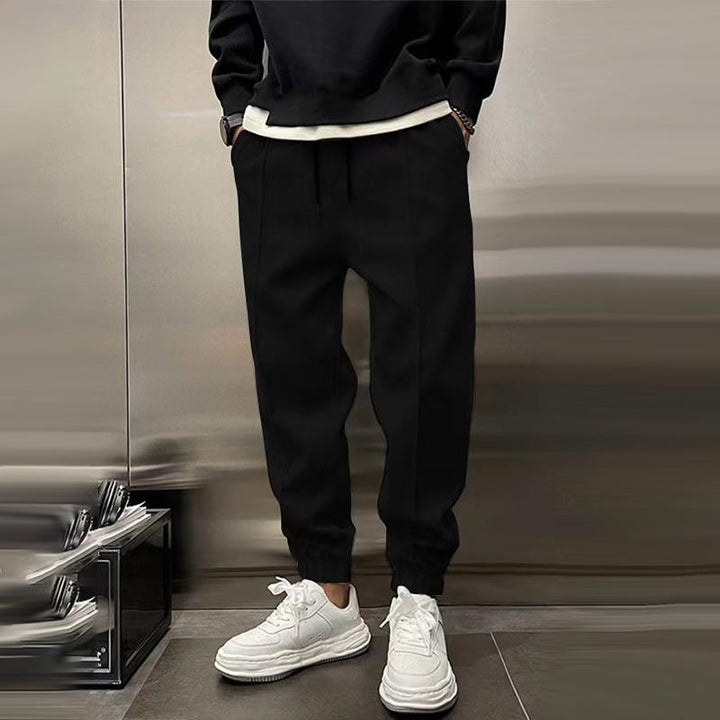 Tapered Trousers – Drawstring Waist & Ribbed Hems
