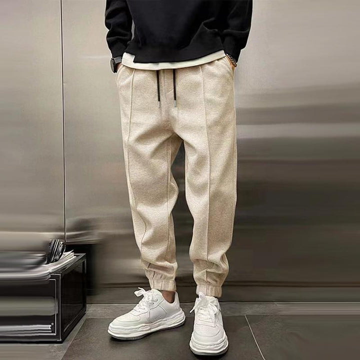 Tapered Trousers – Drawstring Waist & Ribbed Hems