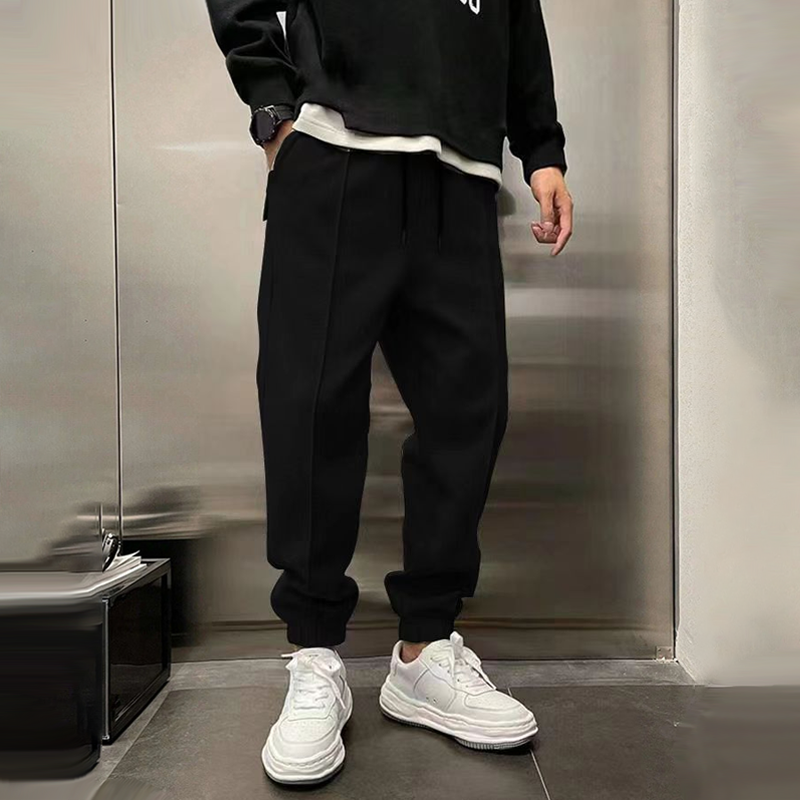 Tapered Trousers – Drawstring Waist & Ribbed Hems