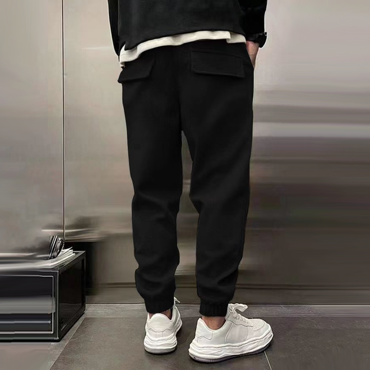 Tapered Trousers – Drawstring Waist & Ribbed Hems